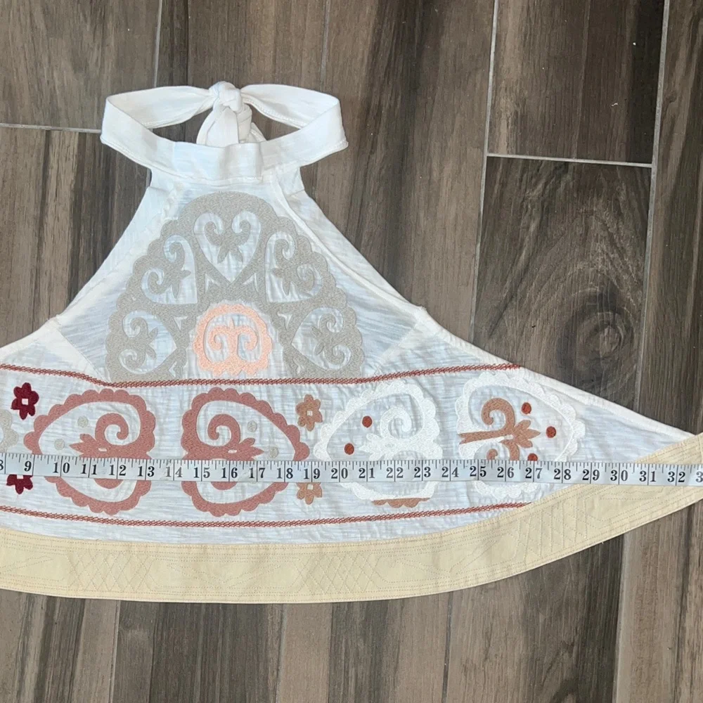 Unique🌵 Free People Adorn Me Embroidered Halter Top Medium Ivory/Brown/Peach - Picture 7 of 16